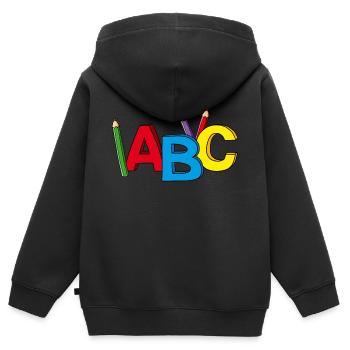 Motif ABC, idéal pour la scolarisation précoce - Sweat Premium à capuche zippé enfant bio - noir - Dos - AI Model Kid Male (0cm)