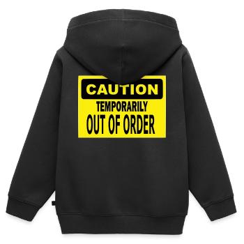 Lustiges Plakat: Vorübergehend außer Betrieb - Kinder Premium Organic Zip Hoodie - Schwarz - Hinten - AI Model Kid Male (0cm)