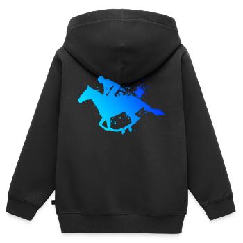 Sport équestre équitation dressage saut d'obstacles - Sweat Premium à capuche zippé enfant bio - noir - Dos - AI Model Kid Male (0cm)