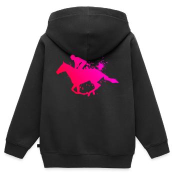 Rennreiten Equestrian Jagdreiten Herren - Kinder Premium Organic Zip Hoodie - Schwarz - Hinten - AI Model Kid Male (0cm)