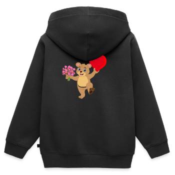 Valentinsbaer mit Herz und Blumenstrauß - Kinder Premium Organic Zip Hoodie - Schwarz - Hinten - AI Model Kid Male (0cm)