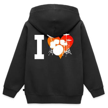 Batteur Batteur Batteur - Sweat Premium à capuche zippé enfant bio - noir - Dos - AI Model Kid Male (0cm)