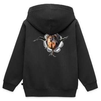 Rauhaardackel im *Metall-Loch* - Kinder Premium Organic Zip Hoodie - Schwarz - Hinten - AI Model Kid Male (0cm)