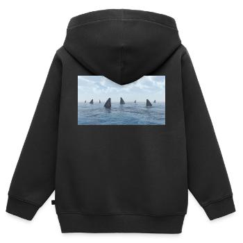 Weißer Hai, Haifisch, Haifischflosse - Kinder Premium Organic Zip Hoodie - Schwarz - Hinten - AI Model Kid Male (0cm)