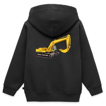 Excavatrice jaune, pelle rétrocaveuse, industrie - Sweat Premium à capuche zippé enfant bio - noir - Dos - AI Model Kid Male (0cm)