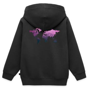 Carte du monde "Triangle" - Sweat Premium à capuche zippé enfant bio - noir - Dos - AI Model Kid Male (0cm)