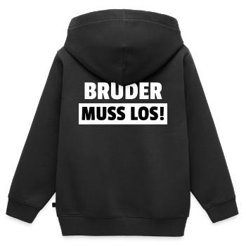 Bruder muss los - Kinder Premium Organic Zip Hoodie - Schwarz - Hinten - AI Model Kid Male (0cm)