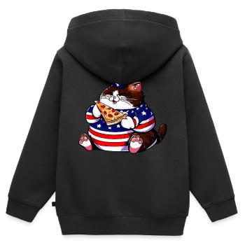 Fette Amerikanische Pizza Katze - Kinder Premium Organic Zip Hoodie - Schwarz - Hinten - AI Model Kid Male (0cm)