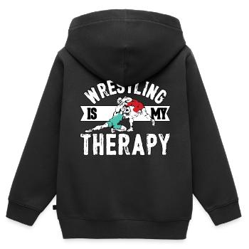 Wrestling is my Therapy - Kids Premium Organic Zip-up Hoodie - black - Back - AI Model Kid Male (0cm)