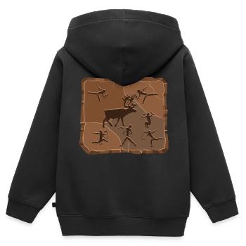 Hirsch Steinzeit - Kinder Premium Organic Zip Hoodie - Schwarz - Hinten - AI Model Kid Male (0cm)