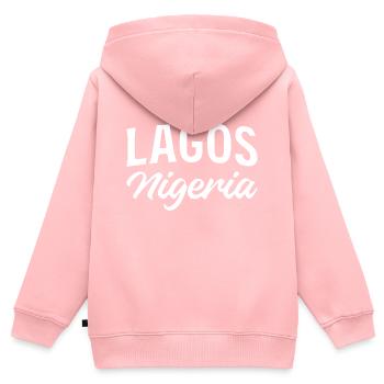 Nigéria Lagos Rétro lettrage - Sweat Premium à capuche zippé enfant bio - rose - Dos - AI Model Kid Female (0cm)