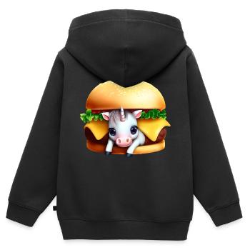 Licorne Cheeseburger - Sweat Premium à capuche zippé enfant bio - noir - Dos - AI Model Kid Male (0cm)