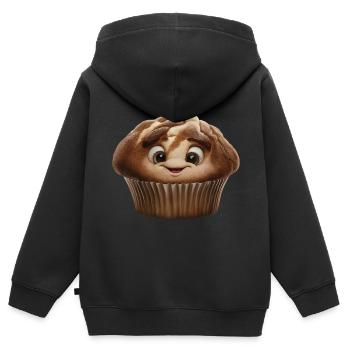 Glücklich Muffin - Kinder Premium Organic Zip Hoodie - Schwarz - Hinten - AI Model Kid Male (0cm)