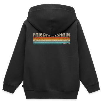 Friedrichshain Berlin capitale Kiez Retro - Sweat Premium à capuche zippé enfant bio - noir - Dos - AI Model Kid Male (0cm)
