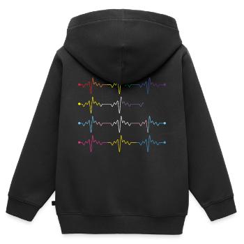 Battements de coeur Pansexuel Transgenre Non binaire LGBT - Sweat Premium à capuche zippé enfant bio - noir - Dos - AI Model Kid Male (0cm)