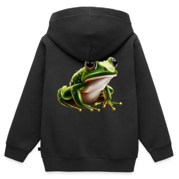 Regenfrosch Wassertropfen Frosch - Kinder Premium Organic Zip Hoodie - Schwarz - Hinten - AI Model Kid Male (0cm)