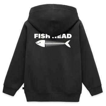 FISH HEAD - Kinder Premium Organic Zip Hoodie - Schwarz - Hinten - AI Model Kid Male (0cm)