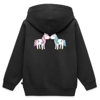 deux licornes mignonnes s'embrasser rose et aqua - Sweat Premium à capuche zippé enfant bio - noir - Dos - AI Model Kid Male (0cm)