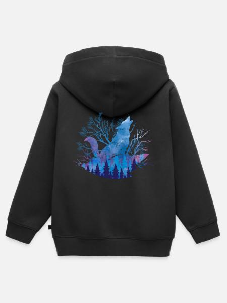 Wolf - Kids Premium Organic Zip-up Hoodie - black