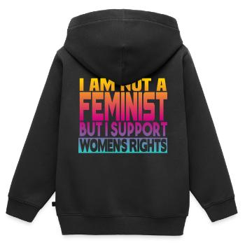 Unterstützt Frauenrechte - Kinder Premium Organic Zip Hoodie - Schwarz - Hinten - AI Model Kid Male (0cm)