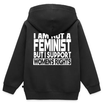 Unterstützt Frauenrechte - Kinder Premium Organic Zip Hoodie - Schwarz - Hinten - AI Model Kid Male (0cm)