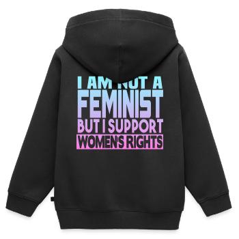 Unterstützt Frauenrechte - Kinder Premium Organic Zip Hoodie - Schwarz - Hinten - AI Model Kid Male (0cm)