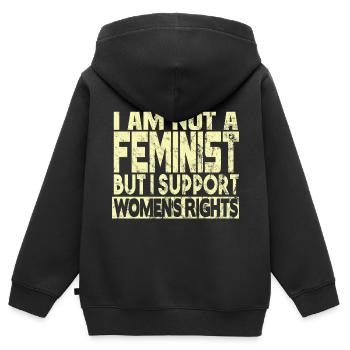 Unterstützt Frauenrechte - Kinder Premium Organic Zip Hoodie - Schwarz - Hinten - AI Model Kid Male (0cm)