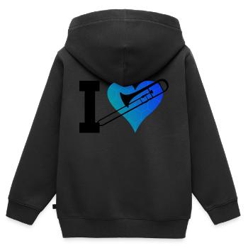 Brass Band Brass Instrument Ténor Trombone - Sweat Premium à capuche zippé enfant bio - noir - Dos - AI Model Kid Male (0cm)