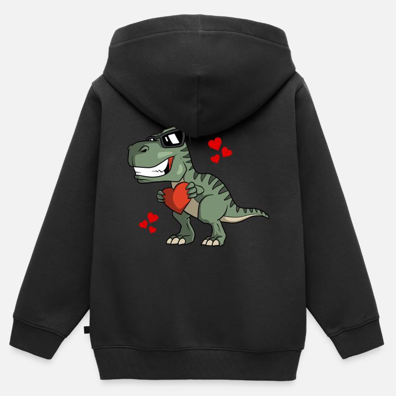Mignon T-Rex - Dinosaure amoureux - Sweat Premium à capuche zippé enfant bio - noir