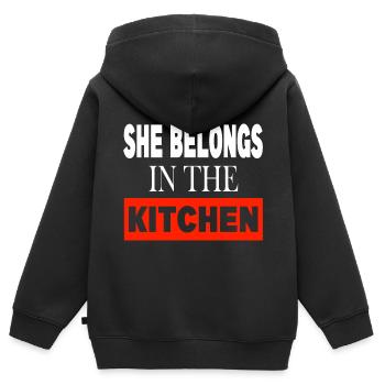 She belongs in the Kitchen - Kinder Premium Organic Zip Hoodie - Schwarz - Hinten - AI Model Kid Male (0cm)