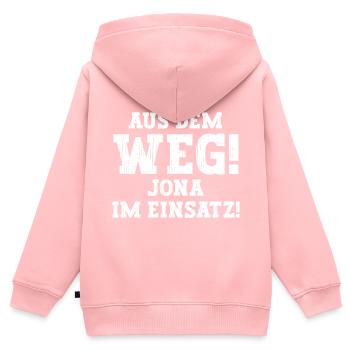 Jona Lustiger Spruch Vorname Name Jona - Kinder Premium Organic Zip Hoodie - Rosa - Hinten - AI Model Kid Female (0cm)