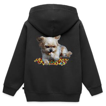 Cute dog nibbles sweets - Kids Premium Organic Zip-up Hoodie - black - Back - AI Model Kid Male (0cm)