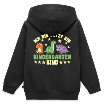Kindergarten Dino Ich bin jetzt ein - Kinder Premium Organic Zip Hoodie - Schwarz - Hinten - AI Model Kid Male (0cm)