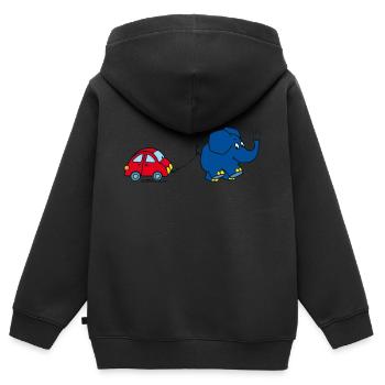 Der Elefant mit rotem Auto - Kinder Premium Organic Zip Hoodie - Schwarz - Hinten - AI Model Kid Male (0cm)