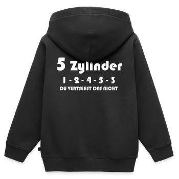 5 Zylinder - Kinder Premium Organic Zip Hoodie - Schwarz - Hinten - AI Model Kid Male (0cm)