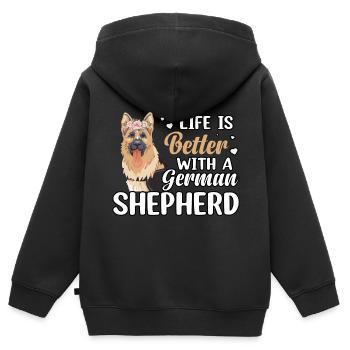 Das Leben ist besser mit einem Deutschen Schäferhund - Kinder Premium Organic Zip Hoodie - Schwarz - Hinten - AI Model Kid Male (0cm)