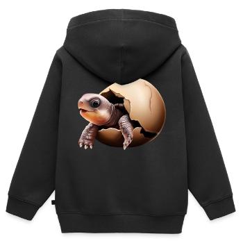 La tortue éclot de l’œuf - Sweat Premium à capuche zippé enfant bio - noir - Dos - AI Model Kid Male (0cm)