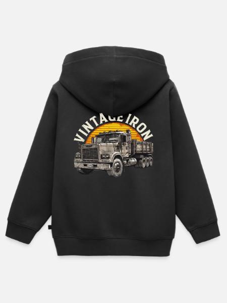 Truck Vintage Trucker Truckerfan Langdistanse sjåfør - Hettegenser Premium med glidelås barn økologisk - svart