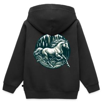 Art du cheval arabe - Sweat Premium à capuche zippé enfant bio - noir - Dos - AI Model Kid Male (0cm)
