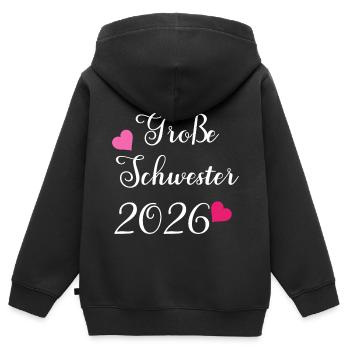 Große Schwester 2026 Herzmotiv - Kinder Premium Organic Zip Hoodie - Schwarz - Hinten - AI Model Kid Male (0cm)