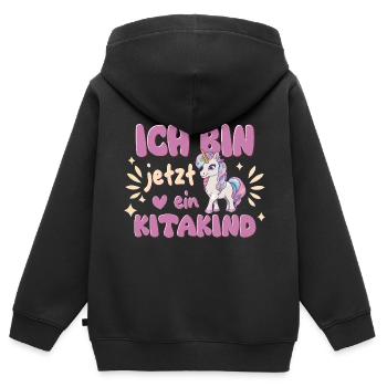 Je suis maintenant une licorne enfant de garderie 2025 Kita Start - Sweat Premium à capuche zippé enfant bio - noir - Dos - AI Model Kid Male (0cm)