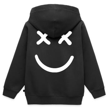 Smiley mort Smiley aux yeux croisés - Sweat Premium à capuche zippé enfant bio - noir - Dos - AI Model Kid Male (0cm)