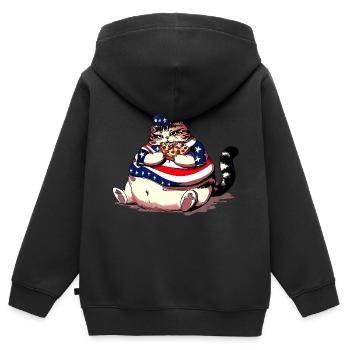 Fette Amerikanische Pizza Katze - Kinder Premium Organic Zip Hoodie - Schwarz - Hinten - AI Model Kid Male (0cm)