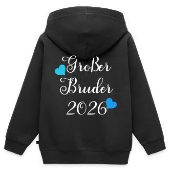 Werdender Großer Bruder 2026 Mit Herzen - Kinder Premium Organic Zip Hoodie - Schwarz - Hinten - AI Model Kid Male (0cm)