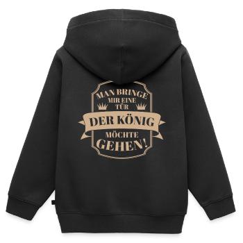Man Bringe Mir Eine Tür, Der König Möchte Gehen! - Kinder Premium Organic Zip Hoodie - Schwarz - Hinten - AI Model Kid Male (0cm)