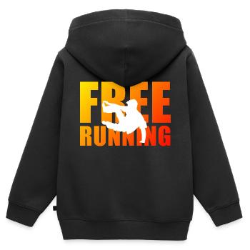 Freerunning - Kinder Premium Organic Zip Hoodie - Schwarz - Hinten - AI Model Kid Male (0cm)