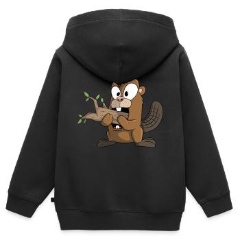 Funny beaver nibbles on the tree stump - Kids Premium Organic Zip-up Hoodie - black - Back - AI Model Kid Male (0cm)