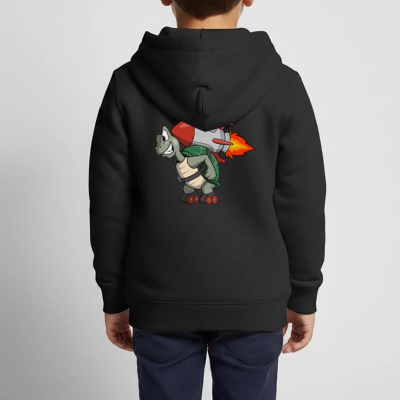Cute turtle with roller skate and rocket backpack Kids Premium Organic Zip-up Hoodie