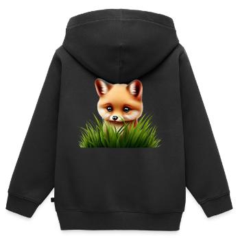 Fuchs im hohen Gras - Kinder Premium Organic Zip Hoodie - Schwarz - Hinten - AI Model Kid Male (0cm)