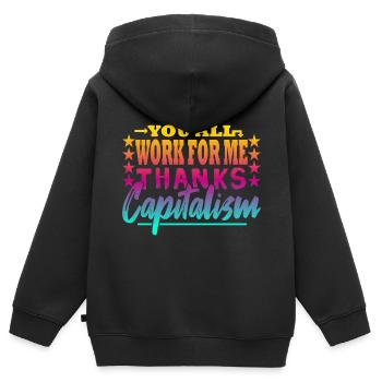 Ihr alle arbeitet für mich - Kapitalist - Kinder Premium Organic Zip Hoodie - Schwarz - Hinten - AI Model Kid Male (0cm)